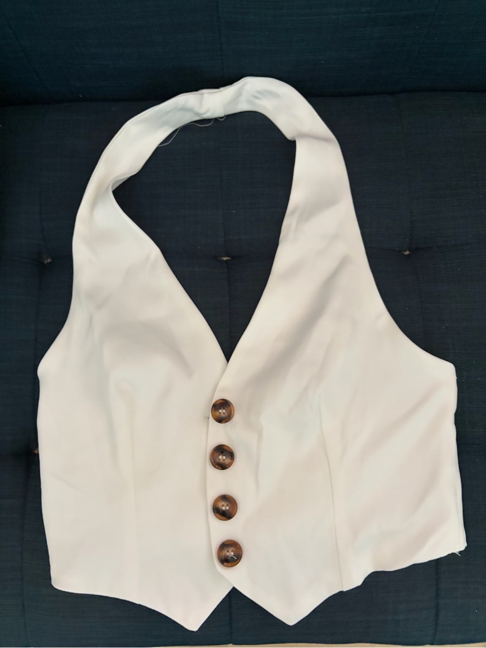 SHEIN Cream Halter Button-Front Crop Vest